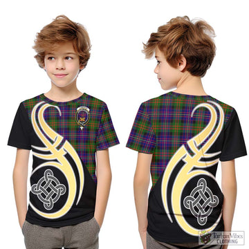 Cameron of Erracht Modern Tartan Kid T-Shirt with Family Crest and Celtic Symbol Style