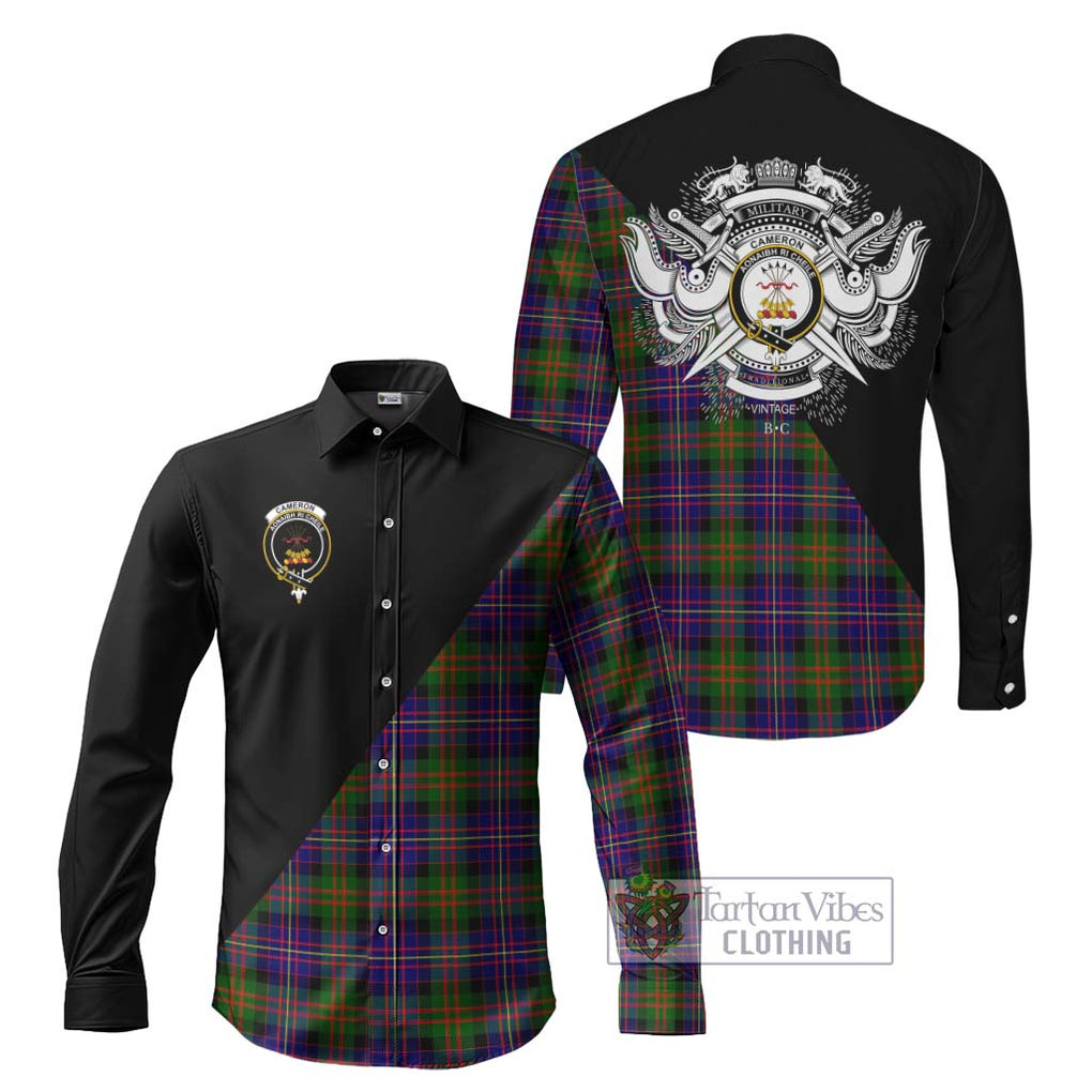 Cameron of Erracht Modern Tartan Long Sleeve Button Shirt with Family Crest and Military Logo Style Men's Shirt S - Tartanvibesclothing Shop