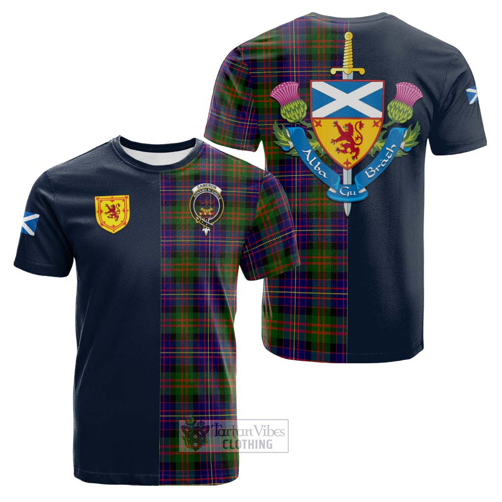 Tartan Vibes Clothing Cameron of Erracht Modern Tartan Cotton T-shirt with Scottish Lion Royal Arm Half Style