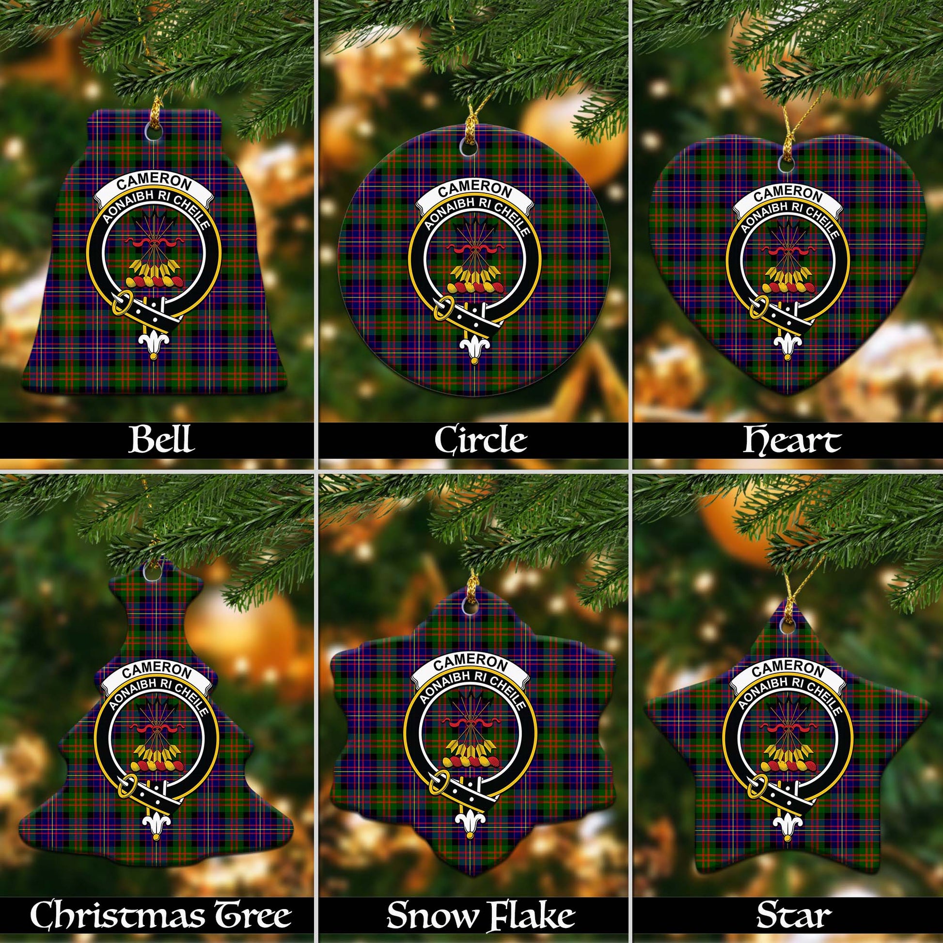 Cameron of Erracht Modern Tartan Christmas Ornaments with Family Crest Ceramic Bell Pack 1: ornament * 1 piece - Tartanvibesclothing