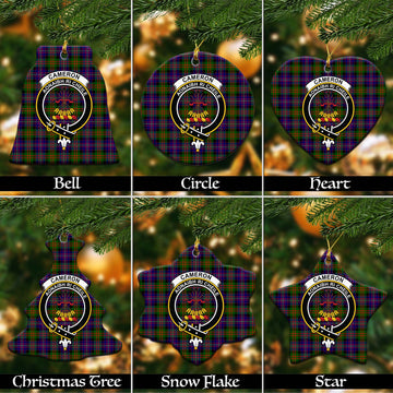 Cameron of Erracht Modern Tartan Christmas Ceramic Ornaments with Family Crest