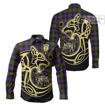 Cameron of Erracht Modern Tartan Long Sleeve Button Shirt with Family Crest Celtic Wolf Style