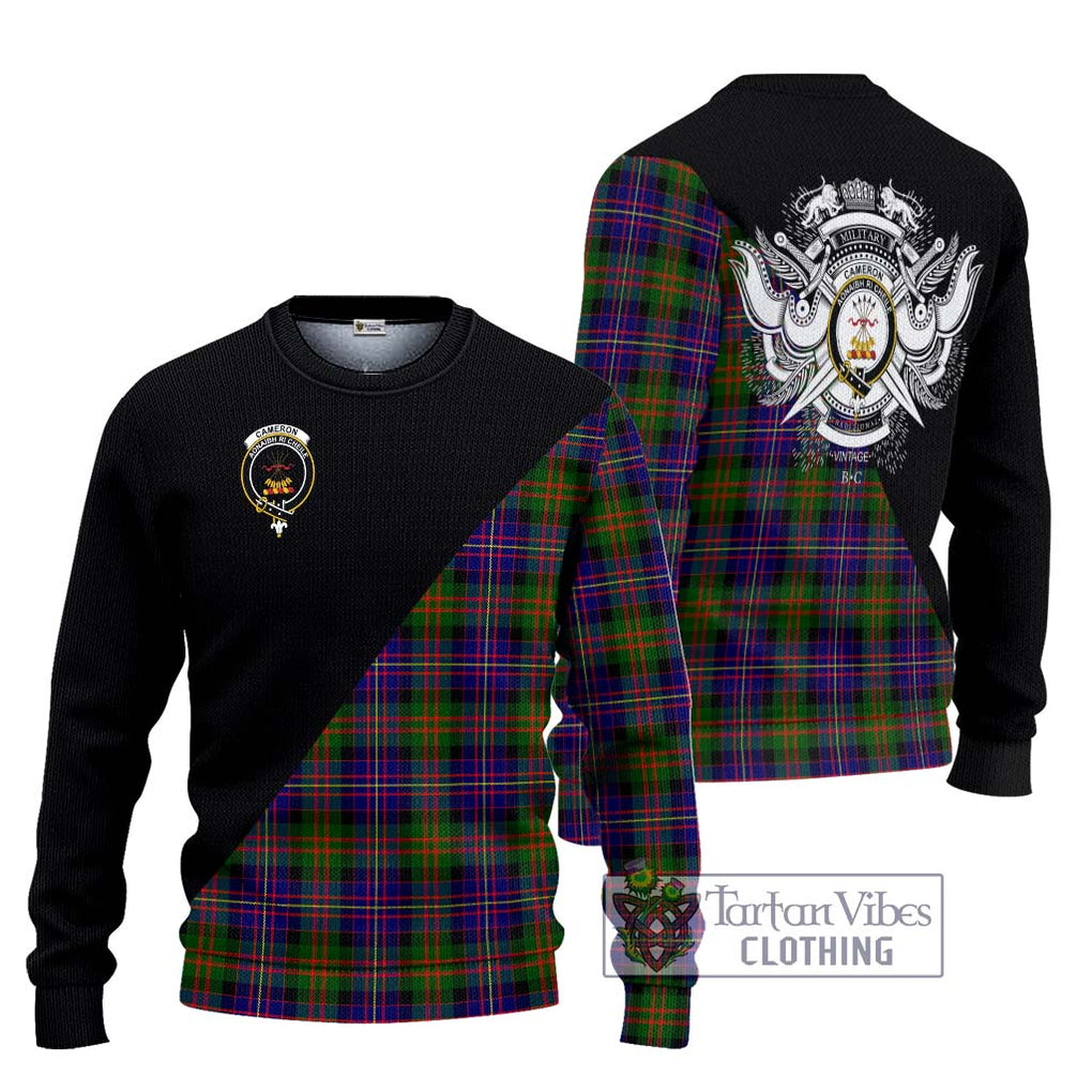 Cameron of Erracht Modern Tartan Knitted Sweater with Family Crest and Military Logo Style Unisex - Tartanvibesclothing Shop