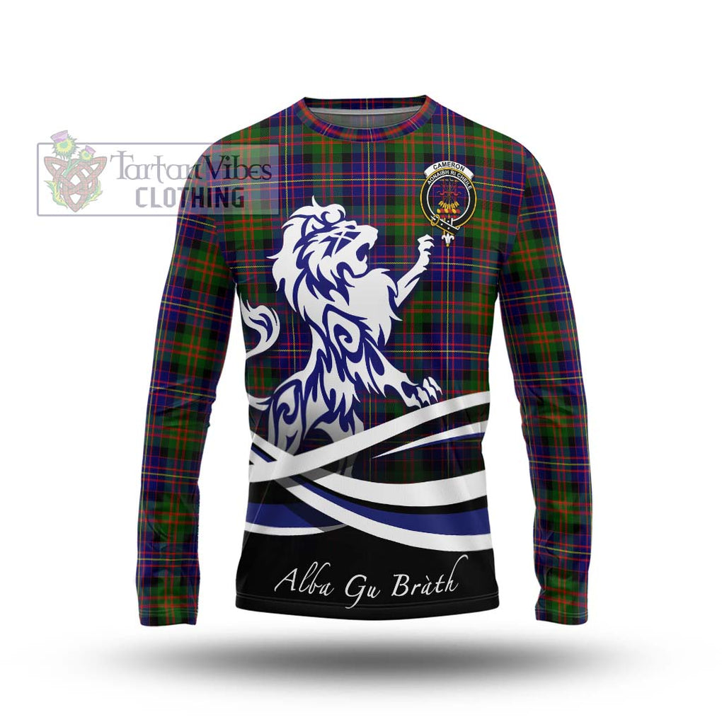 Cameron of Erracht Modern Tartan Long Sleeve T-Shirt with Alba Gu Brath Regal Lion Emblem Unisex - Tartanvibesclothing Shop