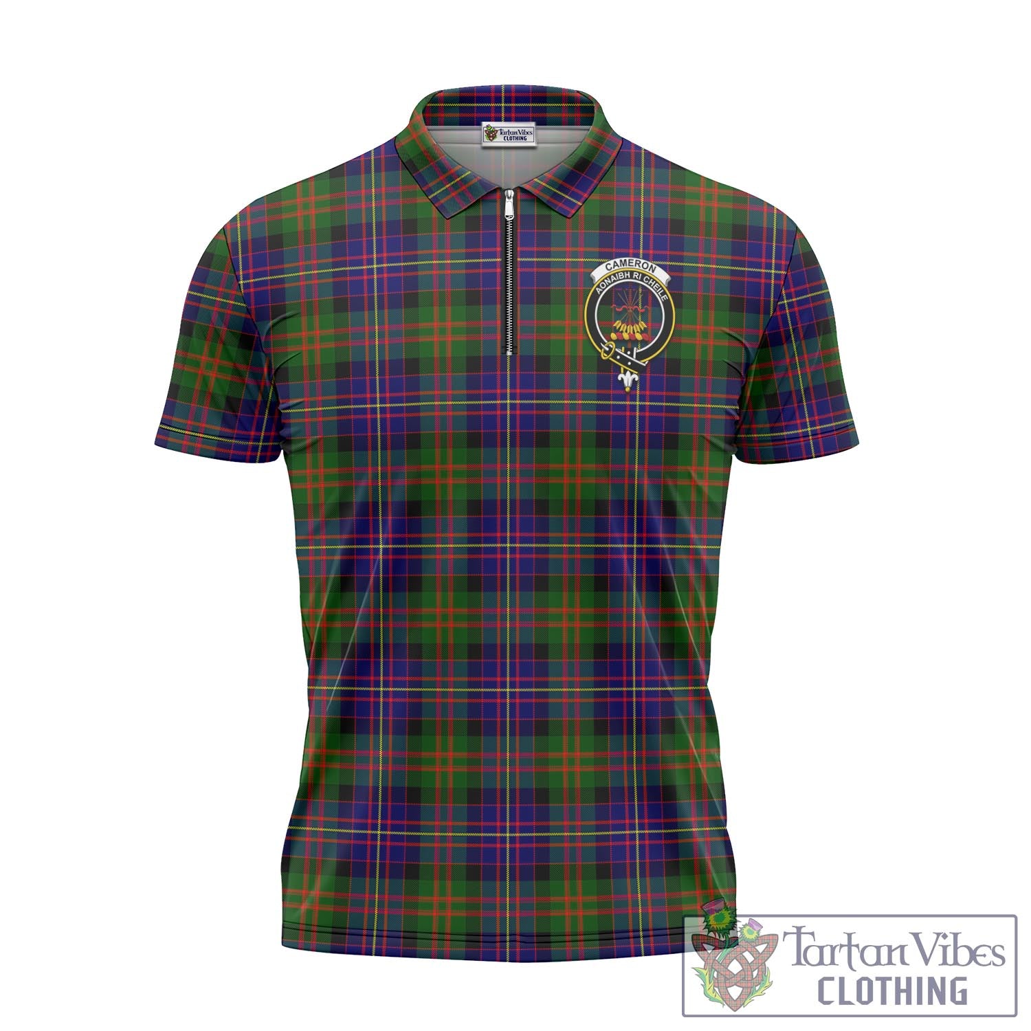 Tartan Vibes Clothing Cameron of Erracht Modern Tartan Zipper Polo Shirt with Family Crest