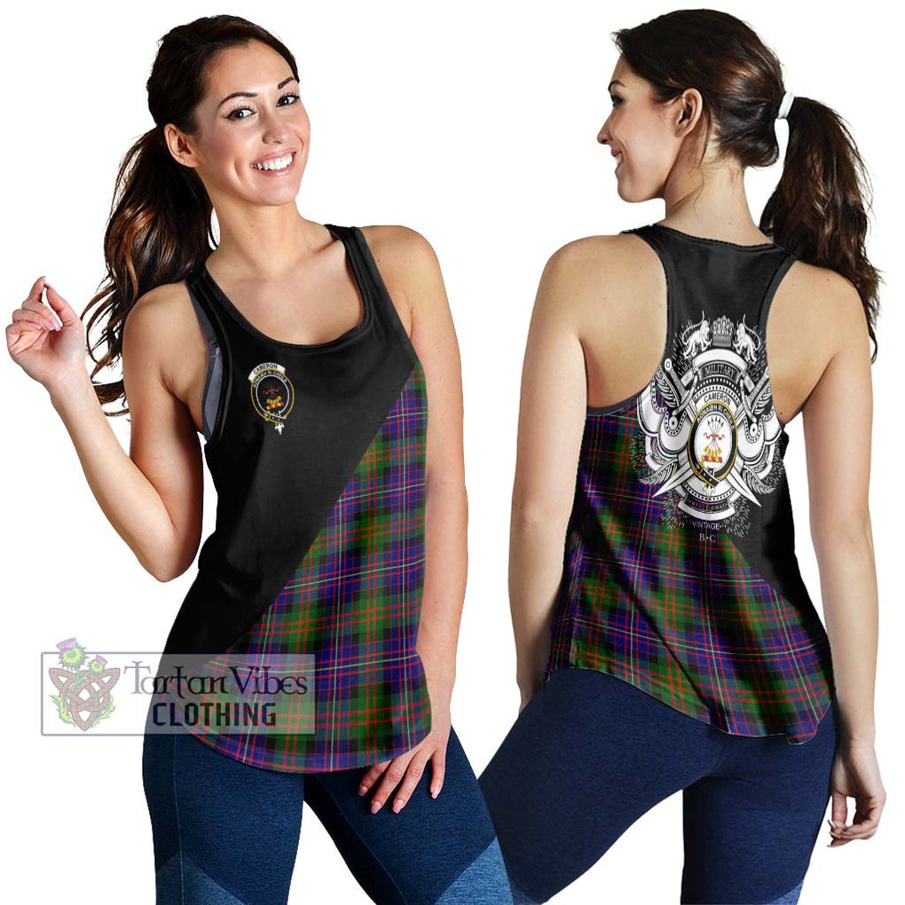 Cameron of Erracht Modern Tartan Women's Racerback Tanks with Family Crest and Military Logo Style 4XL - Tartanvibesclothing Shop