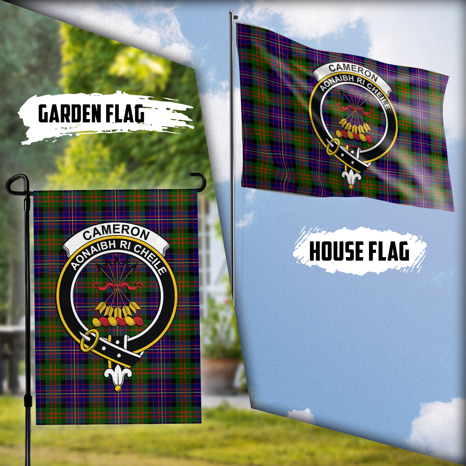 Cameron of Erracht Modern Tartan Flag with Family Crest Garden Flag (Vertical) - Tartan Vibes Clothing