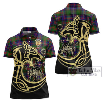 Cameron of Erracht Modern Tartan Women's Polo Shirt with Family Crest Celtic Wolf Style