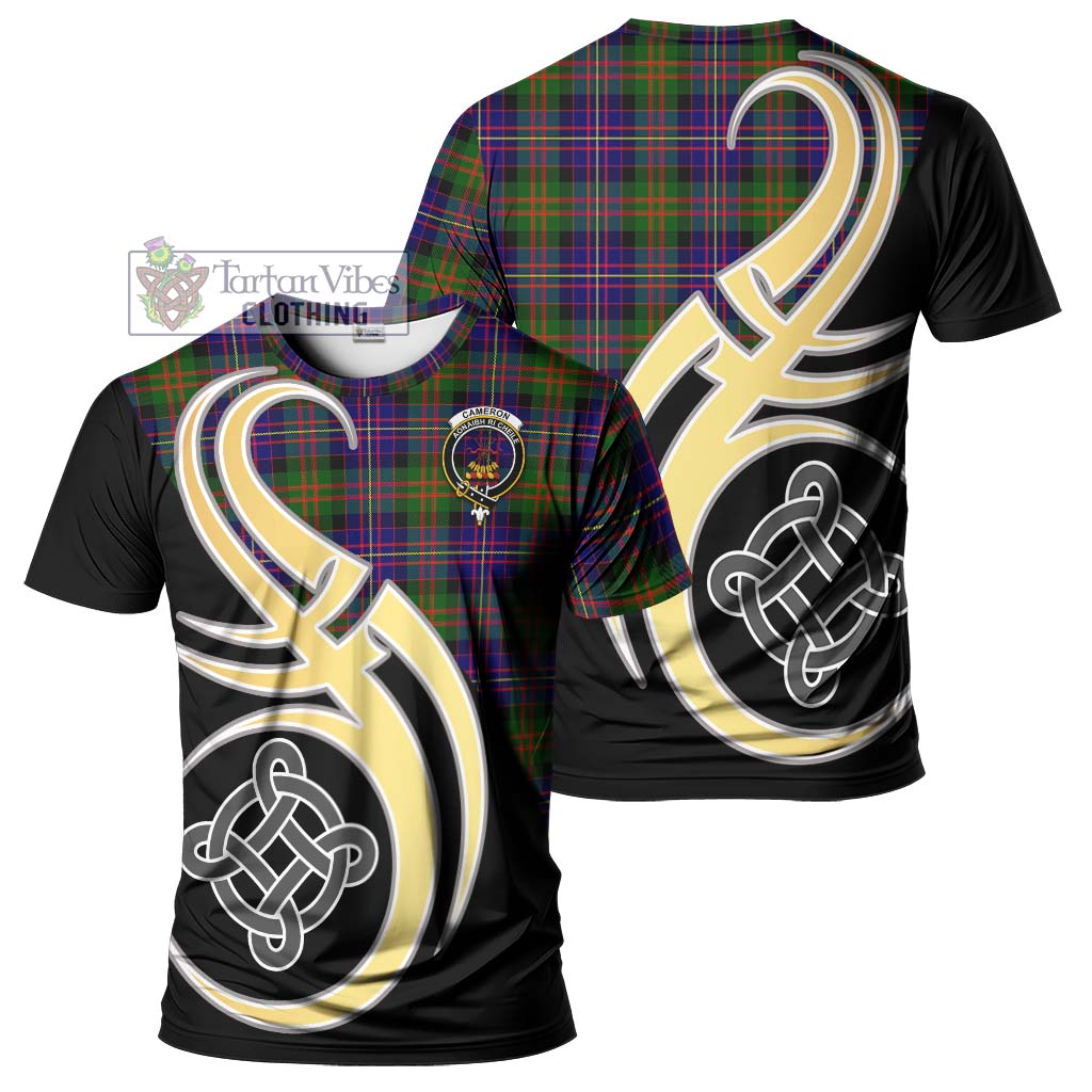 Tartan Vibes Clothing Cameron of Erracht Modern Tartan T-Shirt with Family Crest and Celtic Symbol Style