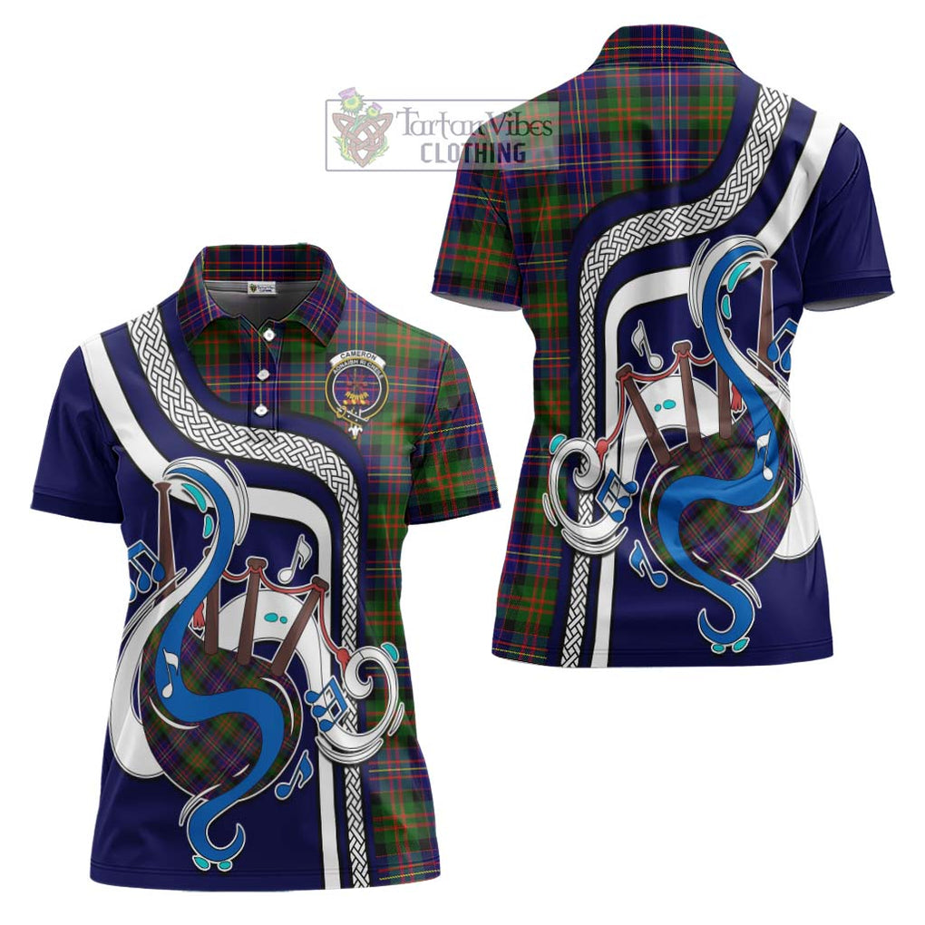 Cameron of Erracht Modern Tartan Women's Polo Shirt with Epic Bagpipe Style Women - Tartanvibesclothing Shop