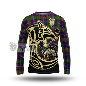 Cameron of Erracht Modern Tartan Long Sleeve T-Shirt with Family Crest Celtic Wolf Style