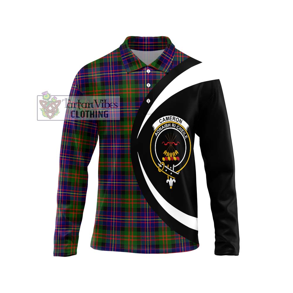 Cameron of Erracht Modern Tartan Long Sleeve Polo Shirt with Family Crest Circle Style Unisex - Tartan Vibes Clothing