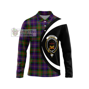 Cameron of Erracht Modern Tartan Long Sleeve Polo Shirt with Family Crest Circle Style