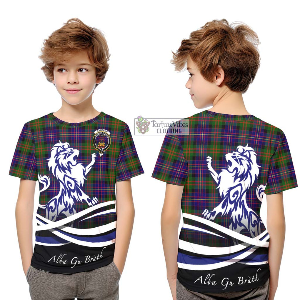 Cameron of Erracht Modern Tartan Kid T-Shirt with Alba Gu Brath Regal Lion Emblem Youth XL Size14 - Tartanvibesclothing Shop