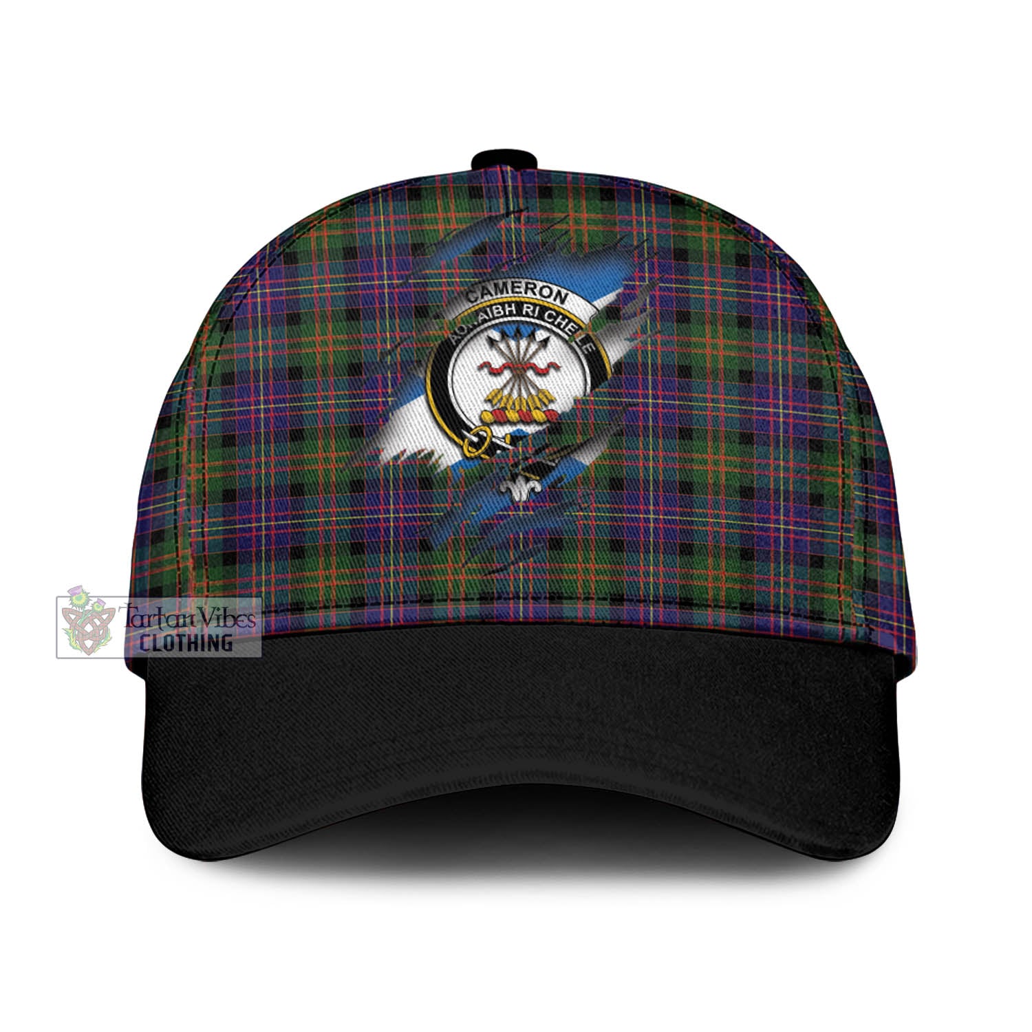 Tartan Vibes Clothing Cameron of Erracht Modern Tartan Classic Cap with Family Crest In Me Style