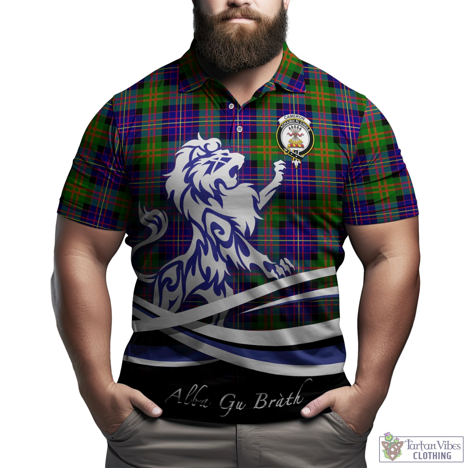 cameron-of-erracht-modern-tartan-polo-shirt-with-alba-gu-brath-regal-lion-emblem