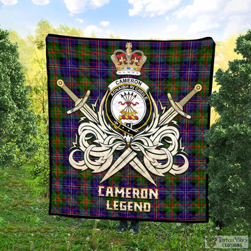 Cameron of Erracht Modern Tartan Quilt with Clan Crest and the Golden Sword of Courageous Legacy