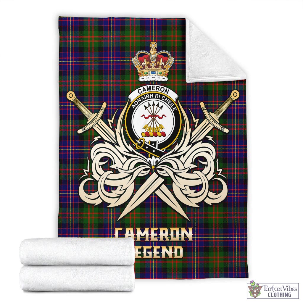 Tartan Vibes Clothing Cameron of Erracht Modern Tartan Blanket with Clan Crest and the Golden Sword of Courageous Legacy