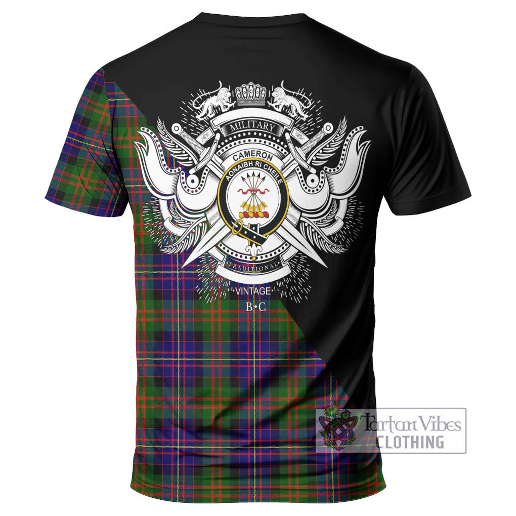 Cameron of Erracht Modern Tartan T-Shirt with Family Crest and Military Logo Style - Tartanvibesclothing Shop