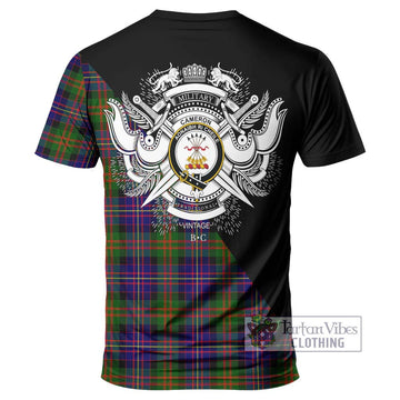 Cameron of Erracht Modern Tartan T-Shirt with Family Crest and Military Logo Style