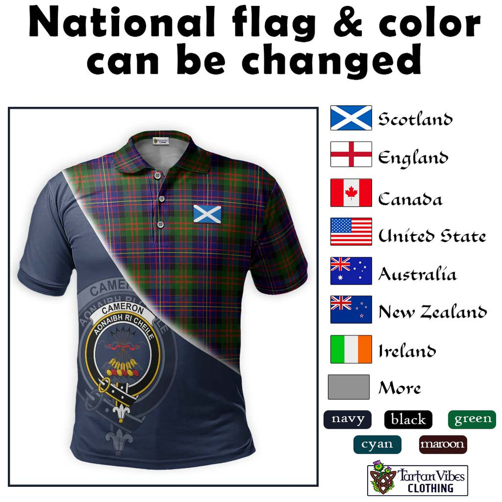 Cameron of Erracht Modern Tartan Polo Shirt with Personalised National Flag and Family Crest Half Style - Tartanvibesclothing Shop