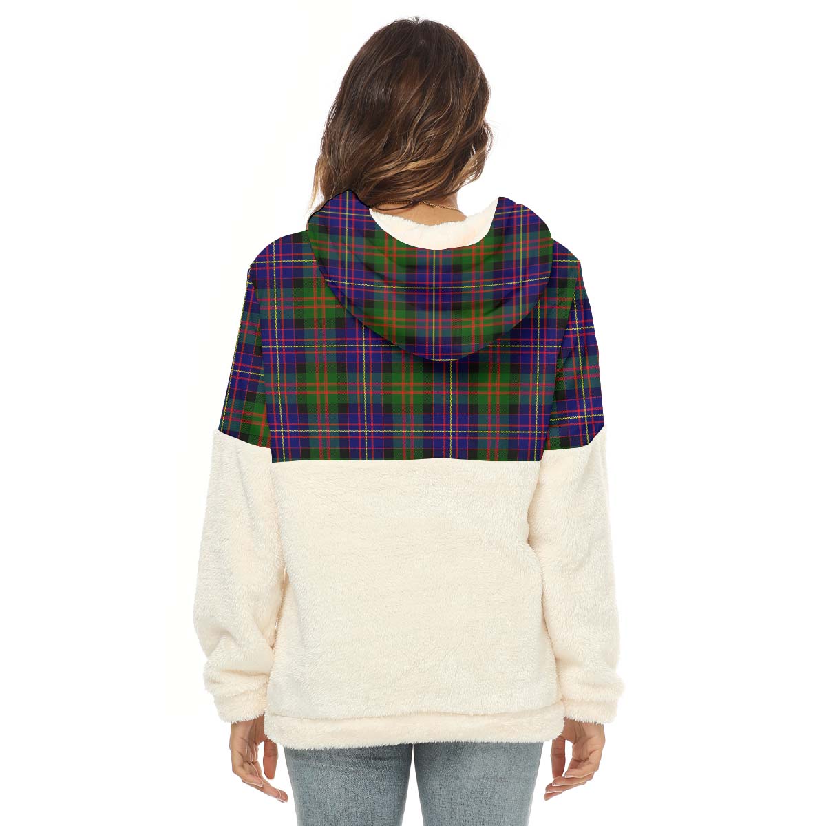 Cameron of Erracht Modern Tartan Women's Borg Fleece Hoodie With Half Zip with Family Crest - Tartan Vibes Clothing