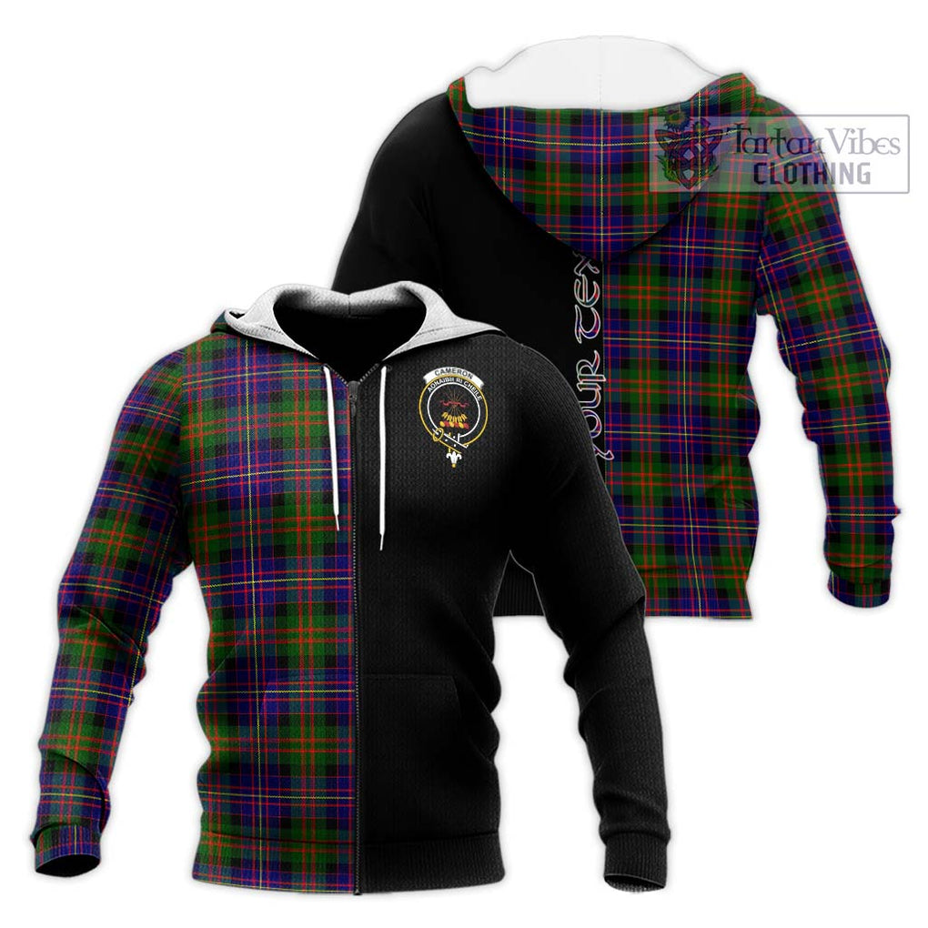 Cameron of Erracht Modern Tartan Knitted Hoodie with Family Crest and Half Of Me Style Unisex Knitted Zip Hoodie - Tartanvibesclothing Shop