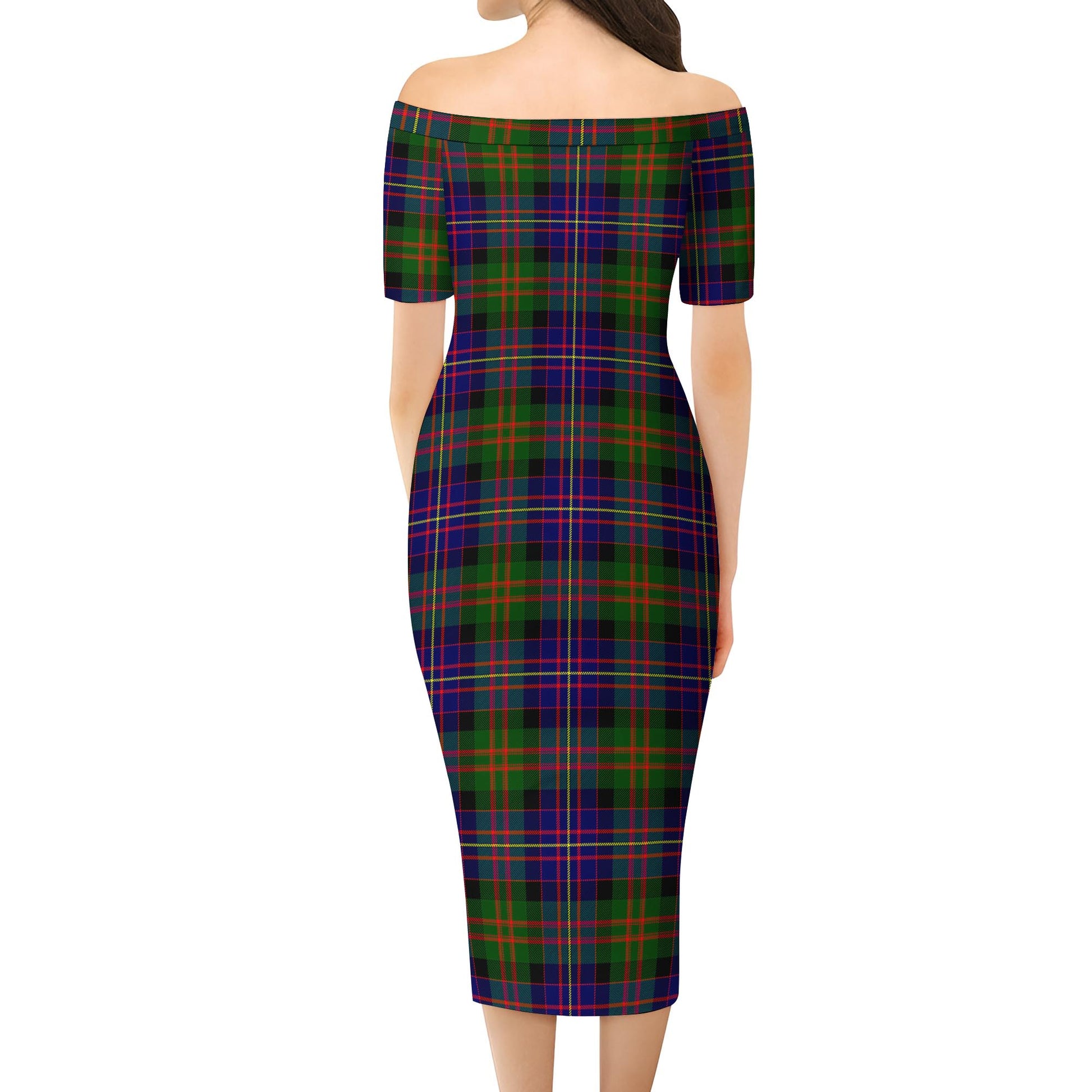 Cameron of Erracht Modern Tartan Off Shoulder Lady Dress - Tartanvibesclothing