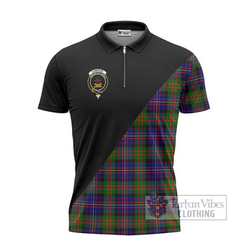 Cameron of Erracht Modern Tartan Zipper Polo Shirt with Family Crest and Military Logo Style