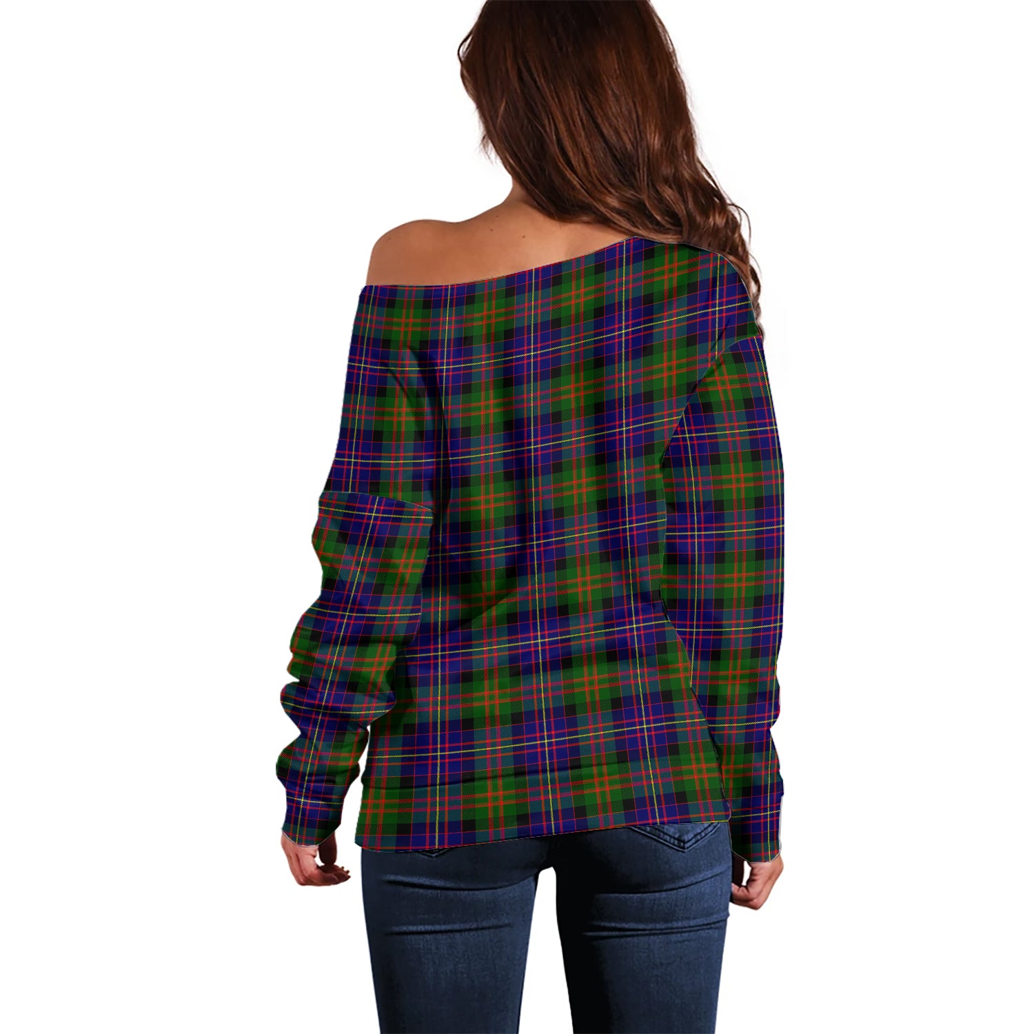 Cameron of Erracht Modern Tartan Off Shoulder Women Sweater with Family Crest - Tartanvibesclothing