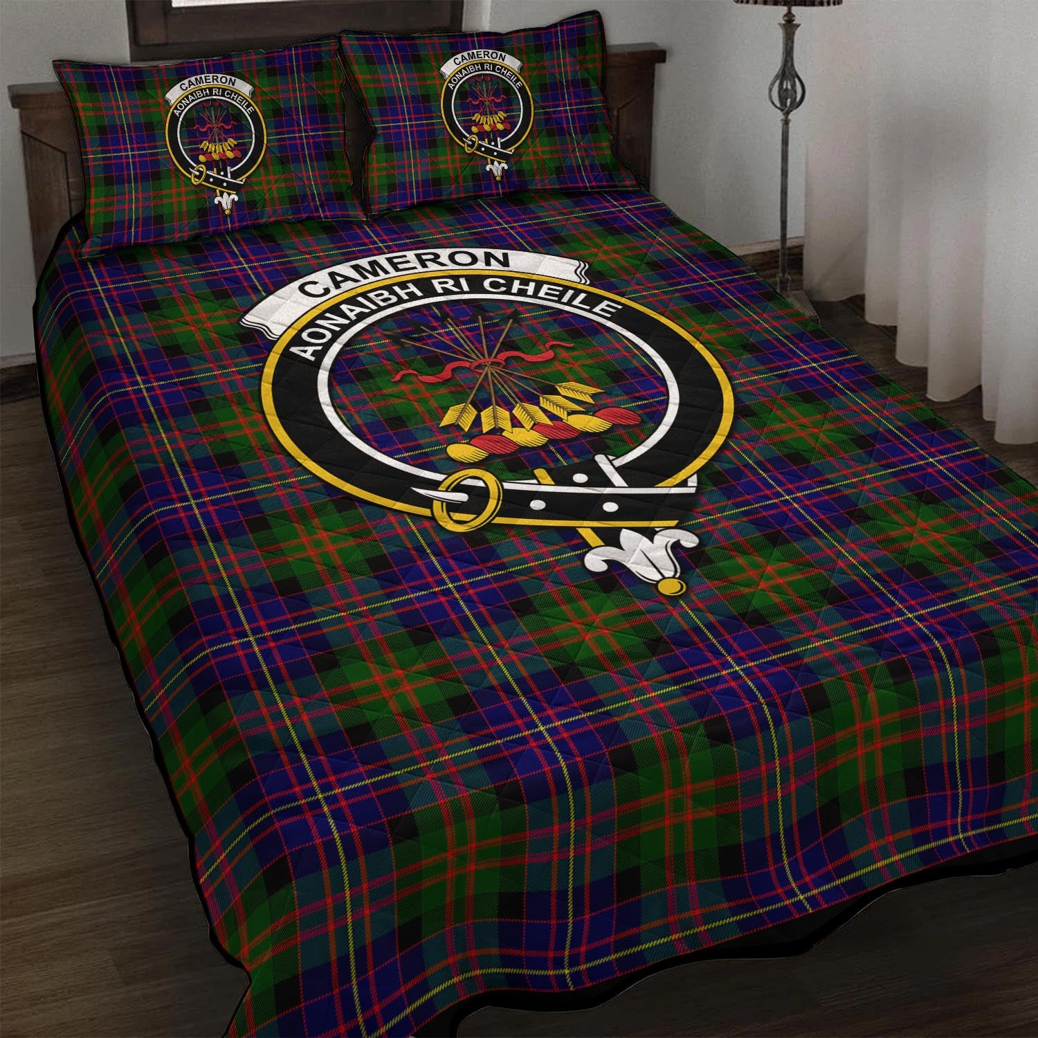 Cameron of Erracht Modern Tartan Quilt Bed Set with Family Crest - Tartan Vibes Clothing