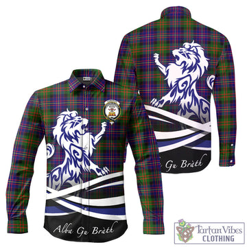 Cameron of Erracht Modern Tartan Long Sleeve Button Up Shirt with Alba Gu Brath Regal Lion Emblem