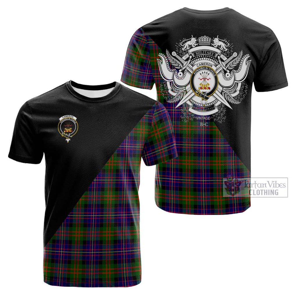 Tartan Vibes Clothing Cameron of Erracht Modern Tartan Cotton T-shirt with Family Crest and Military Logo Style