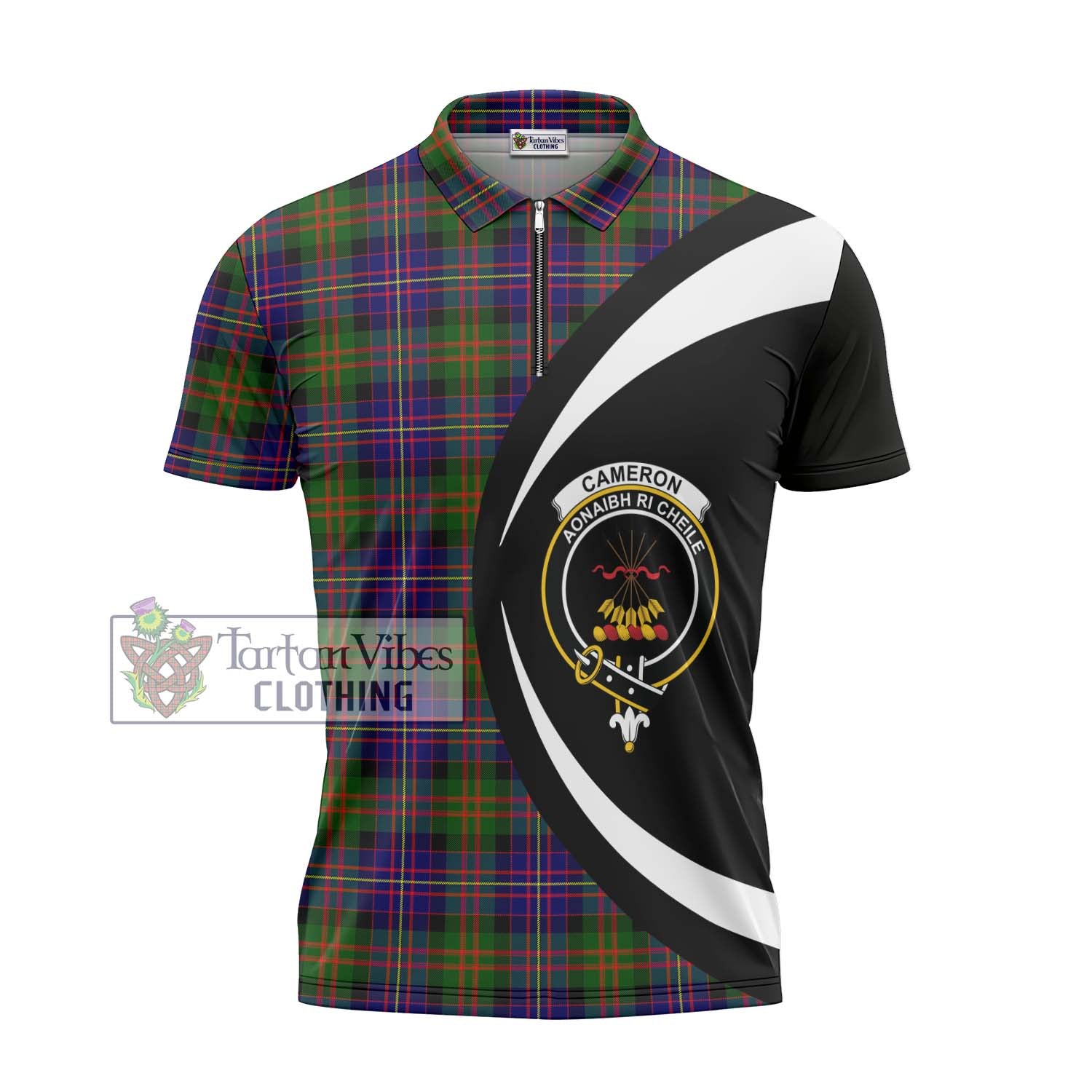 Tartan Vibes Clothing Cameron of Erracht Modern Tartan Zipper Polo Shirt with Family Crest Circle Style