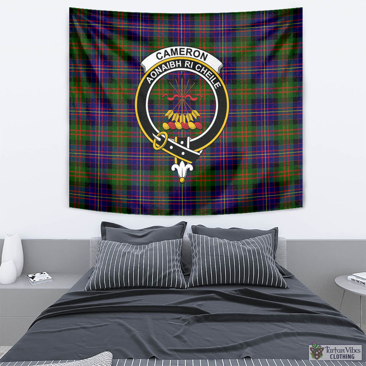 Tartan Vibes Clothing Cameron of Erracht Modern Tartan Tapestry Wall Hanging and Home Decor for Room with Family Crest