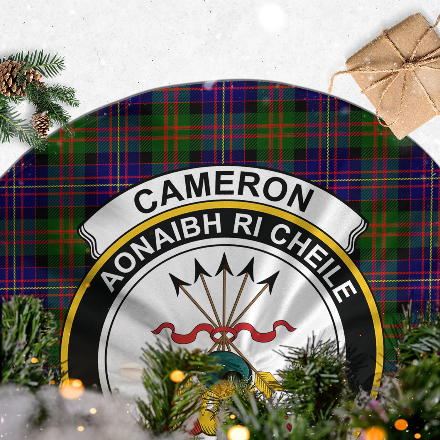 Cameron of Erracht Modern Tartan Christmas Tree Skirt with Family Crest - Tartanvibesclothing