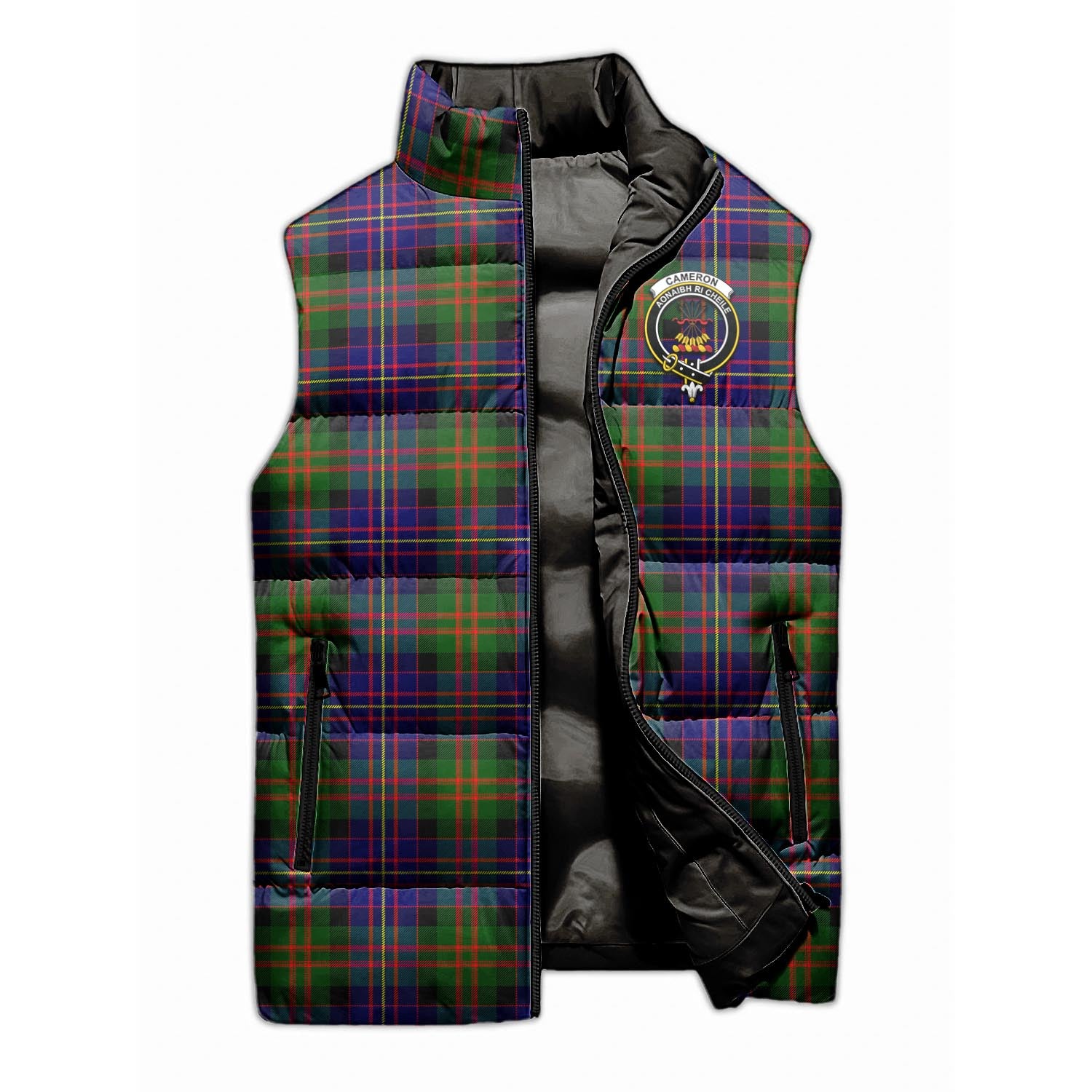 Cameron of Erracht Modern Tartan Sleeveless Puffer Jacket with Family Crest - Tartanvibesclothing