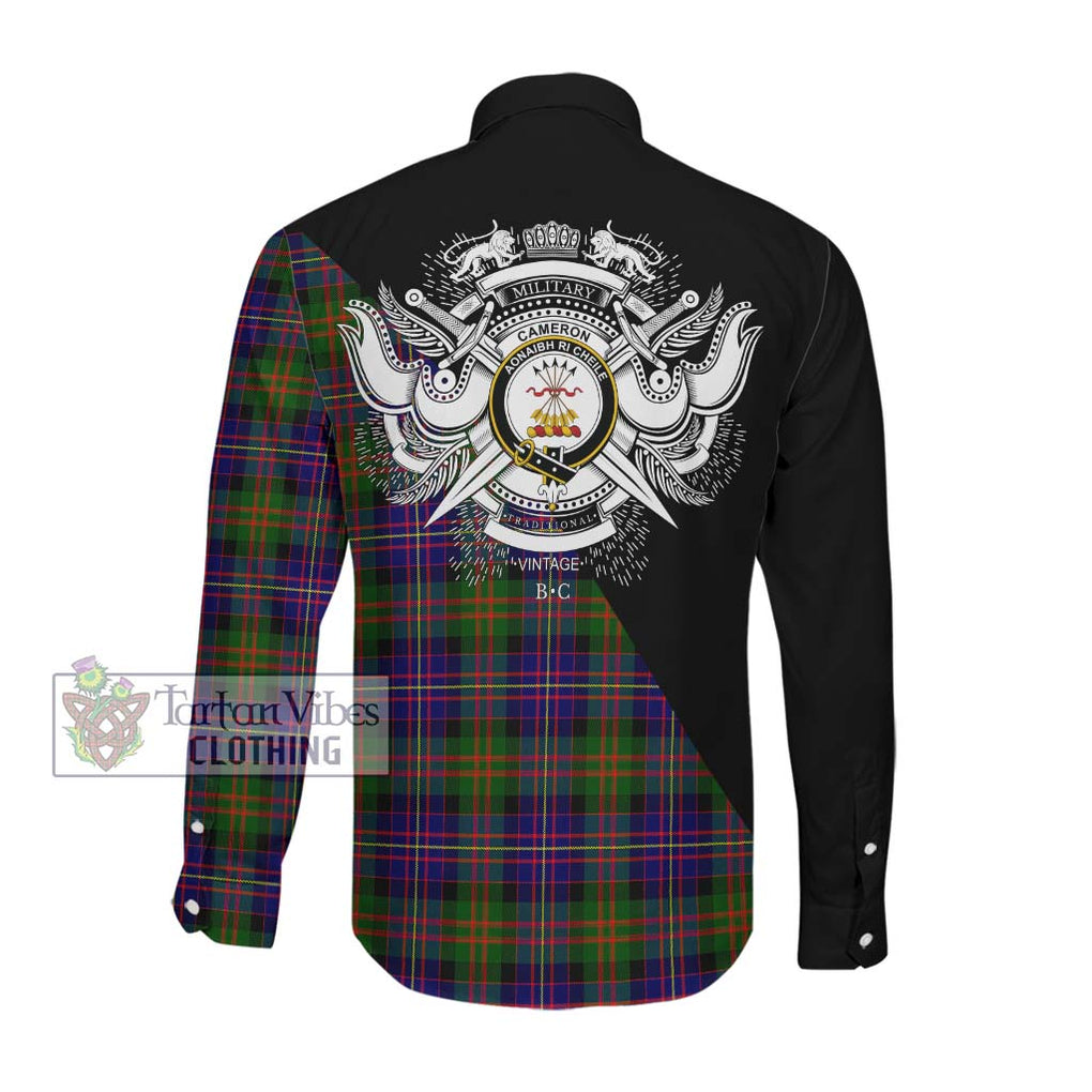 Cameron of Erracht Modern Tartan Long Sleeve Button Shirt with Family Crest and Military Logo Style Men's Shirt - Tartanvibesclothing Shop