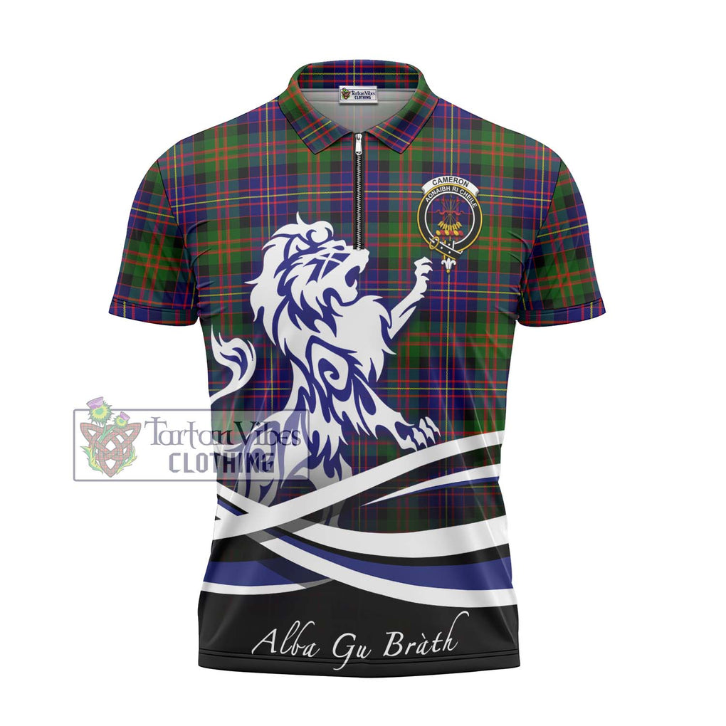 Cameron of Erracht Modern Tartan Zipper Polo Shirt with Alba Gu Brath Regal Lion Emblem - Tartanvibesclothing Shop