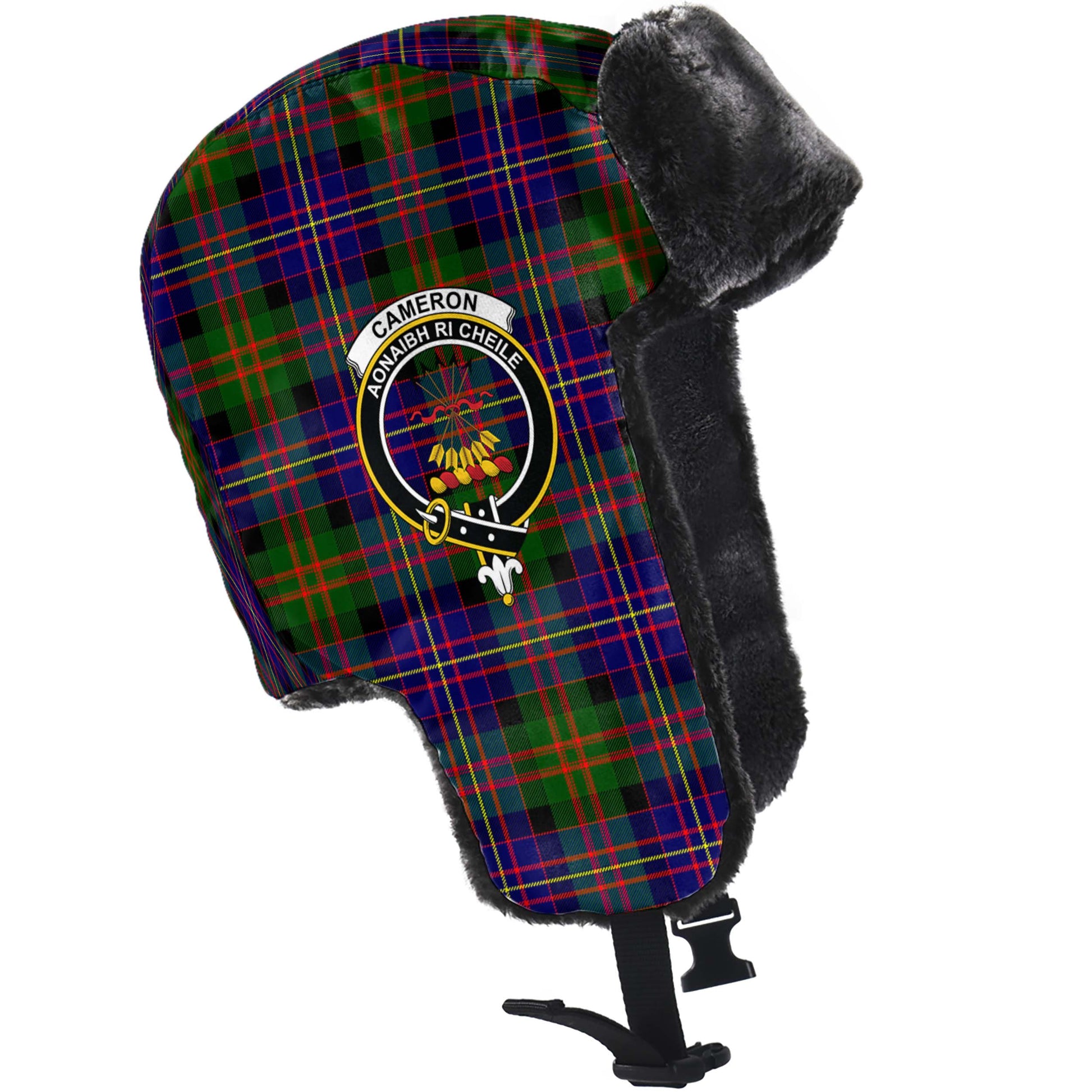 Cameron of Erracht Modern Tartan Winter Trapper Hat with Family Crest - Tartanvibesclothing