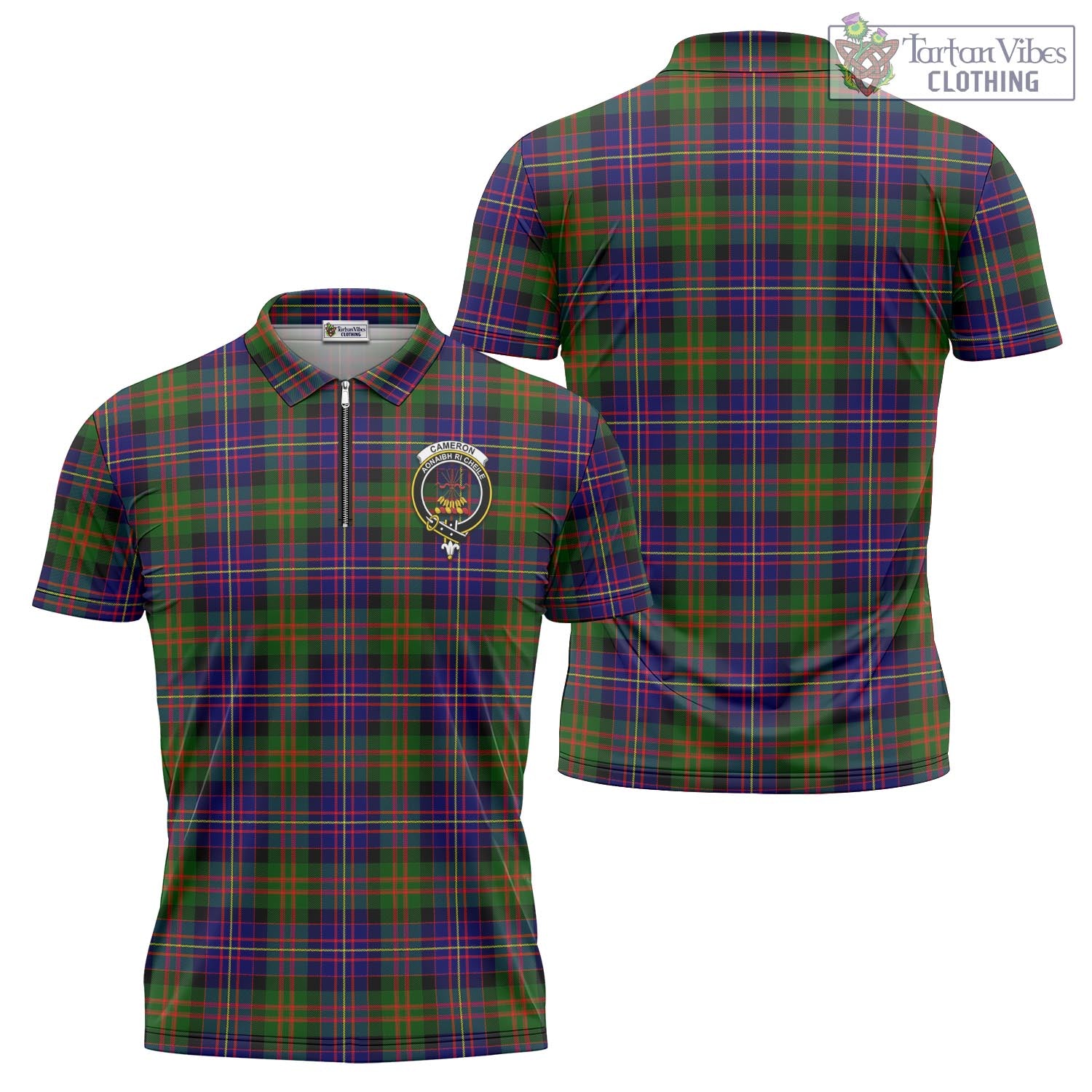 Tartan Vibes Clothing Cameron of Erracht Modern Tartan Zipper Polo Shirt with Family Crest