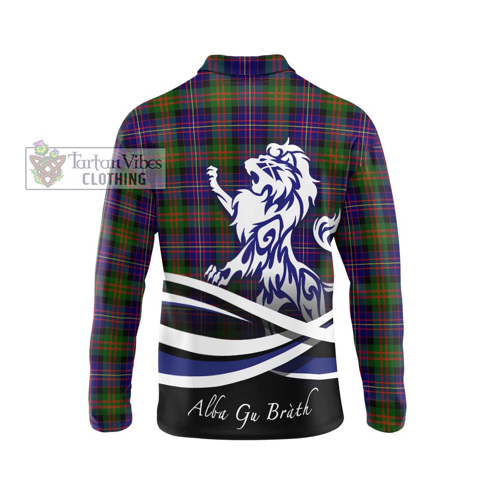 Cameron of Erracht Modern Tartan Long Sleeve Polo Shirt with Alba Gu Brath Regal Lion Emblem - Tartanvibesclothing Shop