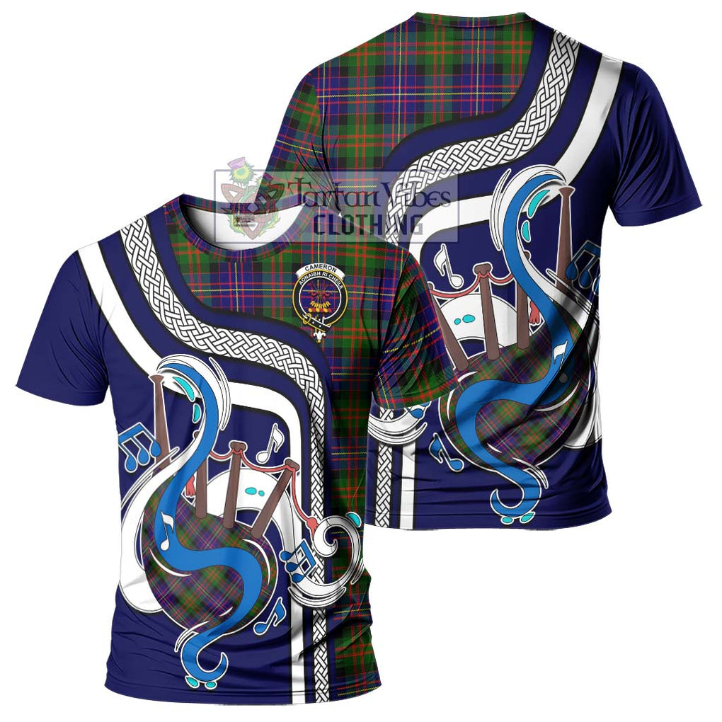 Cameron of Erracht Modern Tartan T-Shirt with Epic Bagpipe Style - Tartanvibesclothing Shop