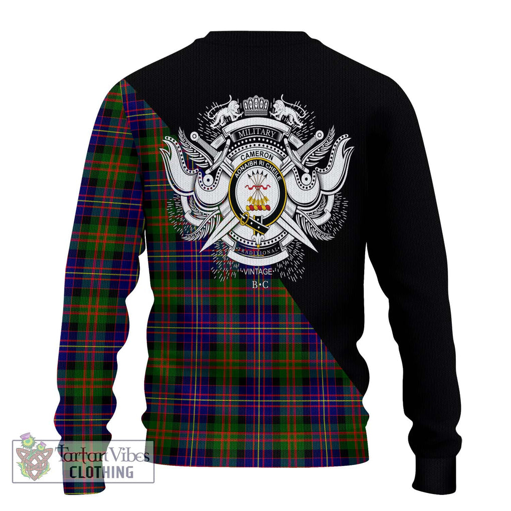 Cameron of Erracht Modern Tartan Knitted Sweater with Family Crest and Military Logo Style - Tartanvibesclothing Shop