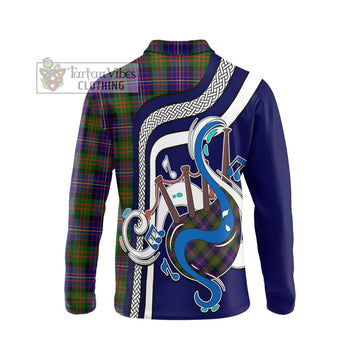 Cameron of Erracht Modern Tartan Long Sleeve Polo Shirt with Epic Bagpipe Style