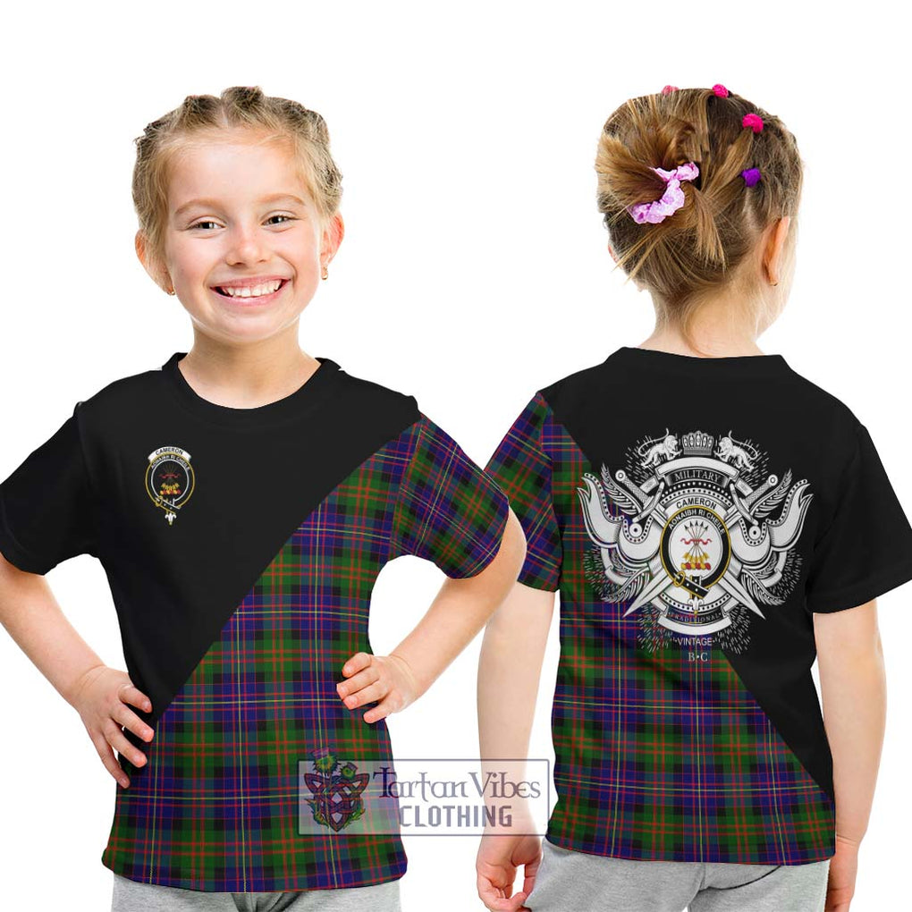 Cameron of Erracht Modern Tartan Kid T-Shirt with Family Crest and Military Logo Style - Tartanvibesclothing Shop