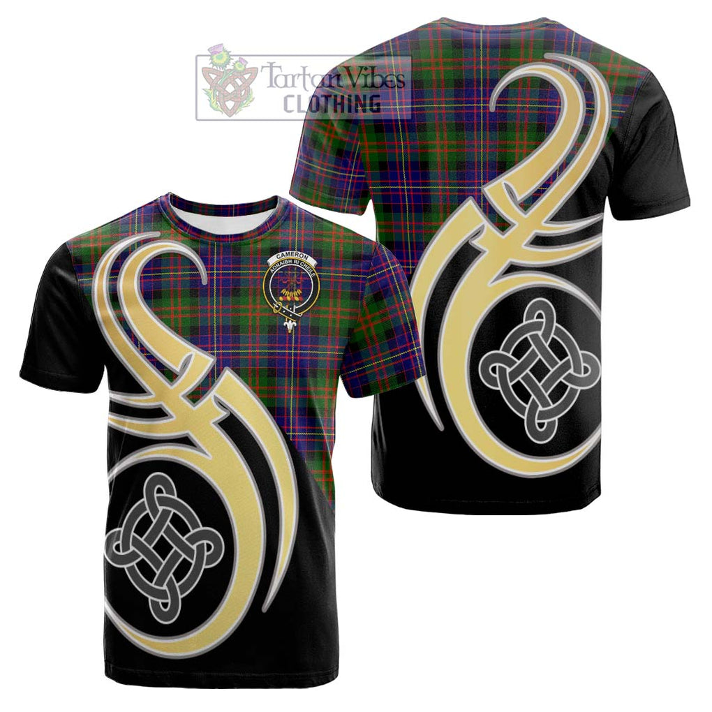 Tartan Vibes Clothing Cameron of Erracht Modern Tartan Cotton T-shirt with Family Crest and Celtic Symbol Style