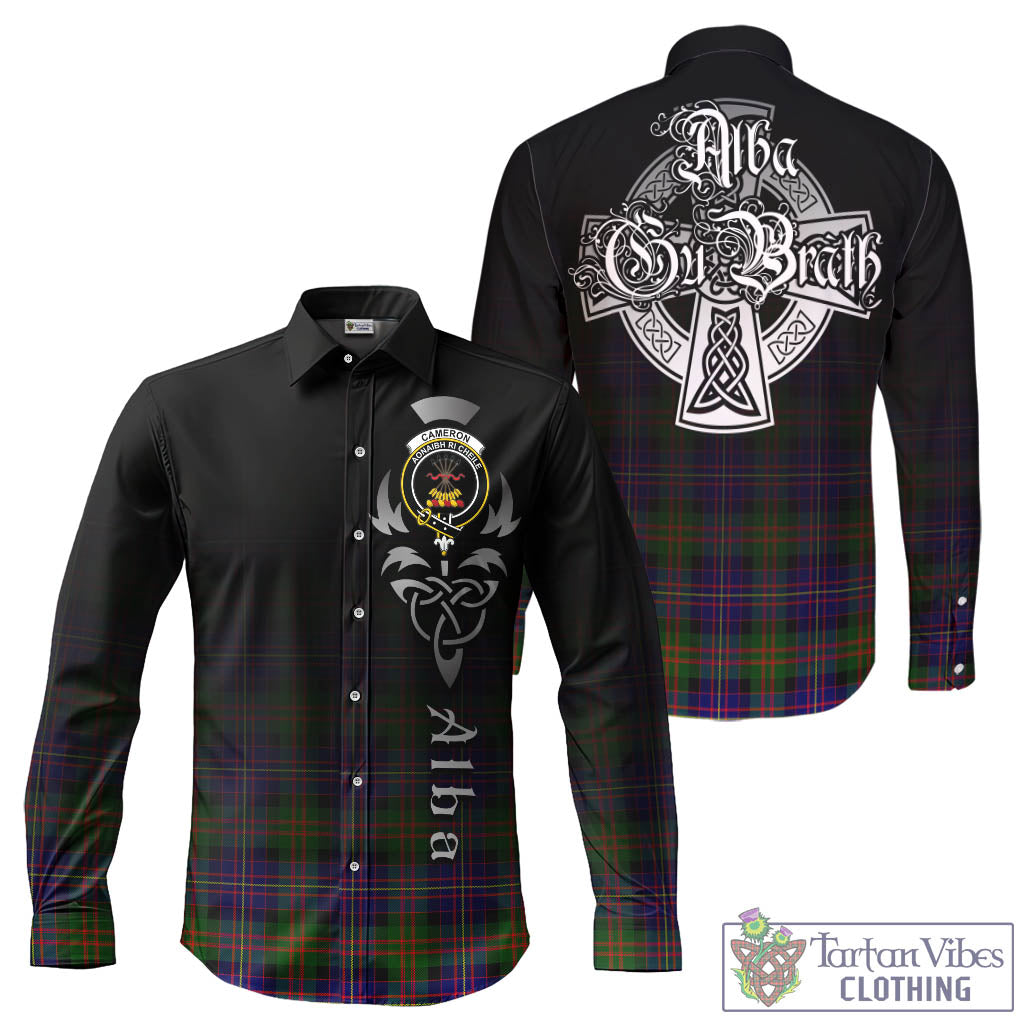 Tartan Vibes Clothing Cameron of Erracht Modern Tartan Long Sleeve Button Up Featuring Alba Gu Brath Family Crest Celtic Inspired