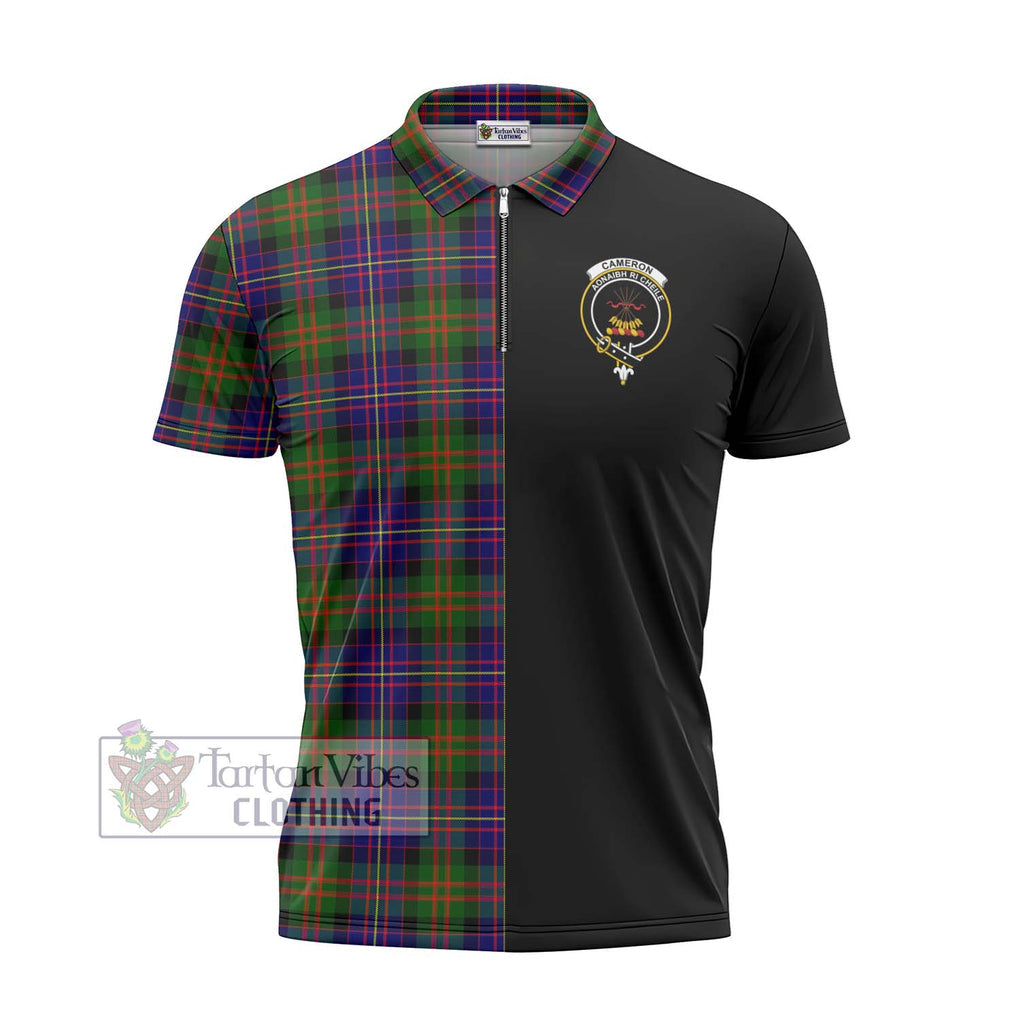 Cameron of Erracht Modern Tartan Zipper Polo Shirt with Family Crest and Half Of Me Style - Tartanvibesclothing Shop