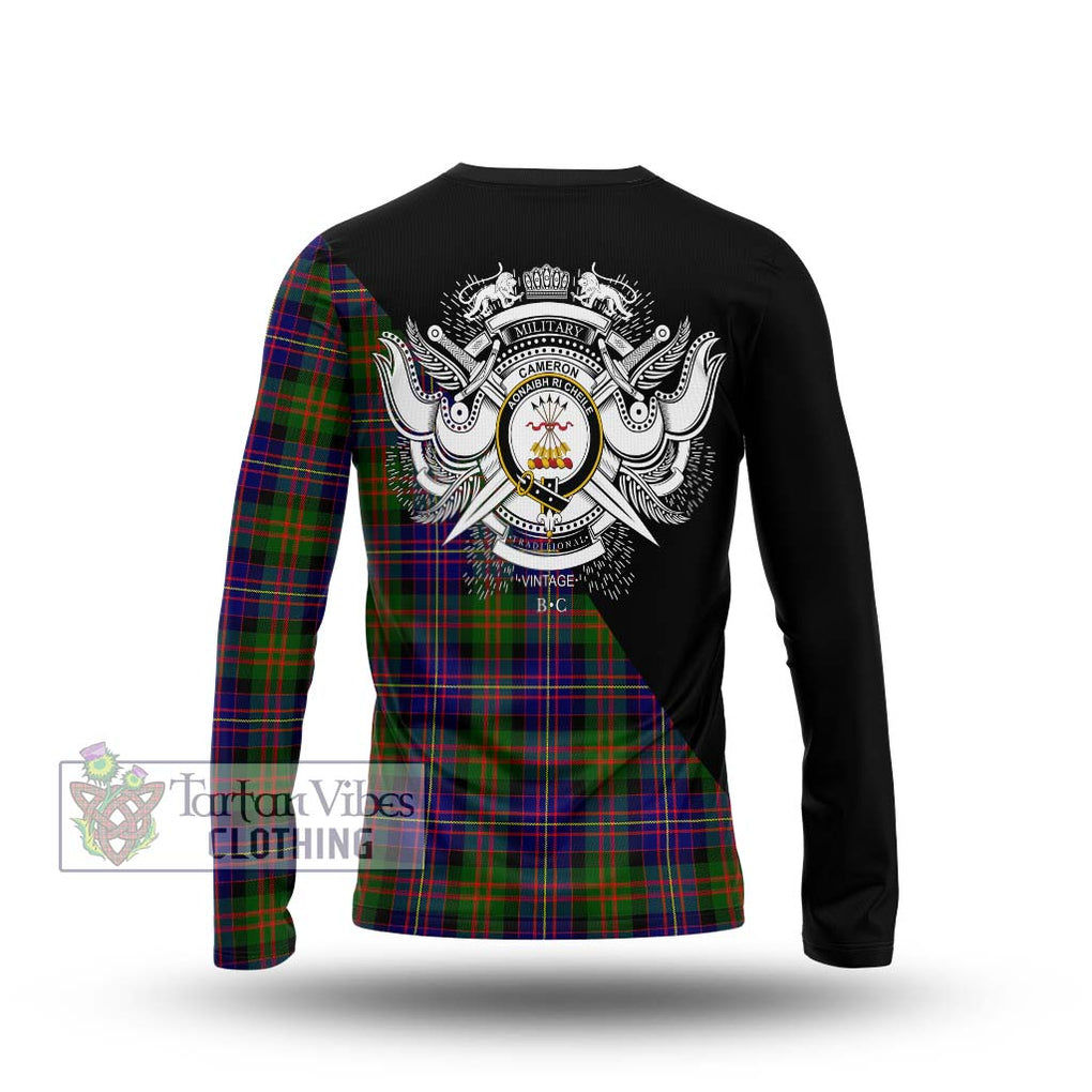 Cameron of Erracht Modern Tartan Long Sleeve T-Shirt with Family Crest and Military Logo Style - Tartanvibesclothing Shop